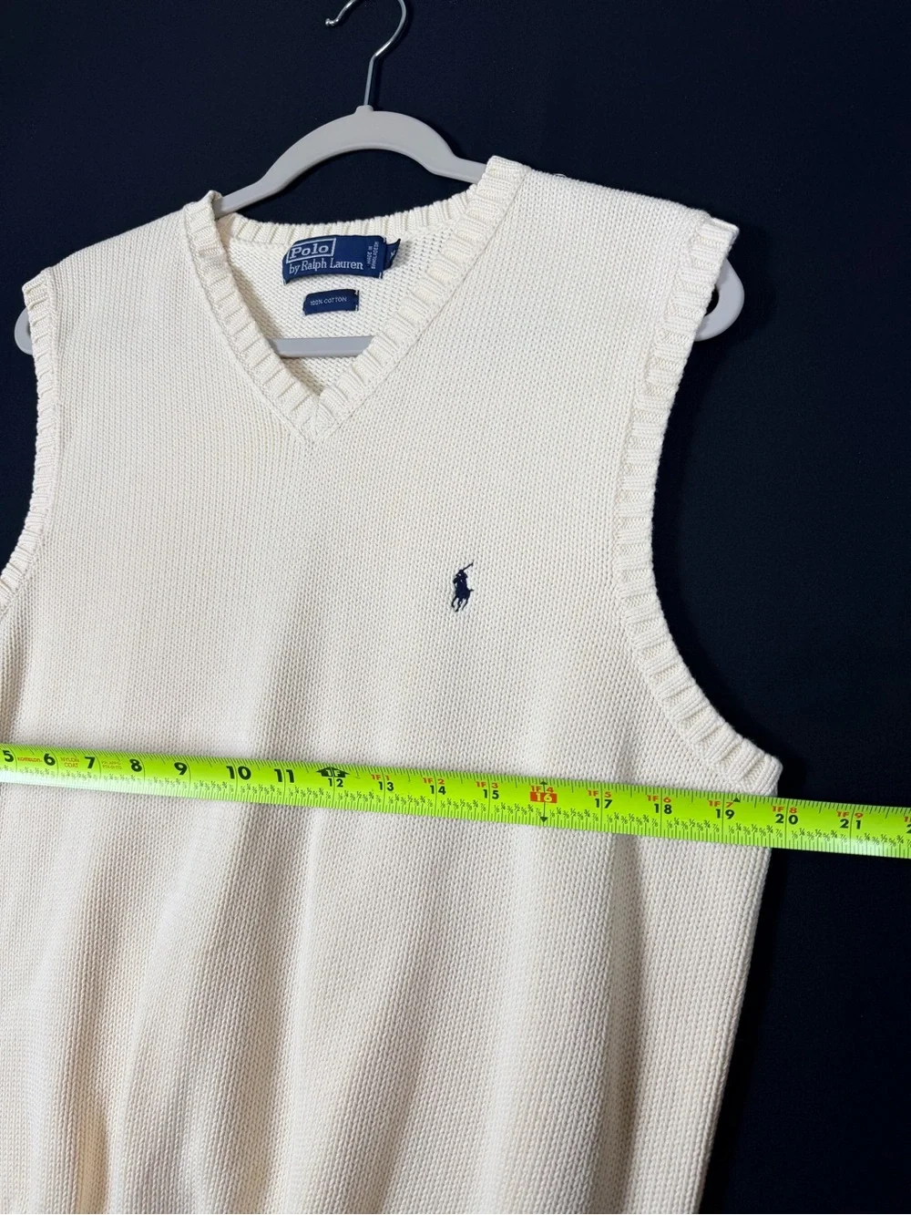 Polo by Ralph Lauren Cream V-Neck Sweater Vest with Navy Pony like new **
